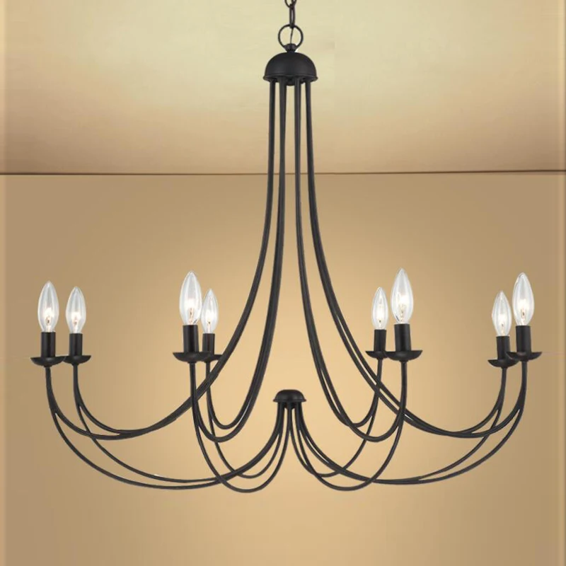 country simple candle iron chandelier light lamp LED droplight arcuate modern iron LED chandelier for dinning