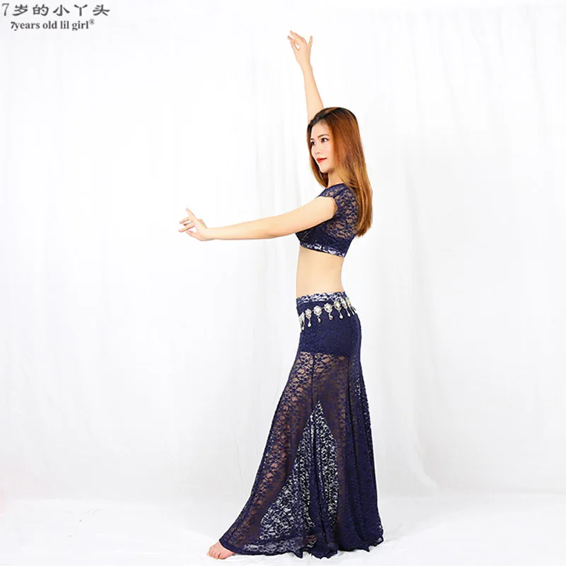 7세 어린 소녀 2021 새로운 밸리 댄스 의상 레이스 탑 + 스커트 2pcs 여성용 운동복 CBB100
