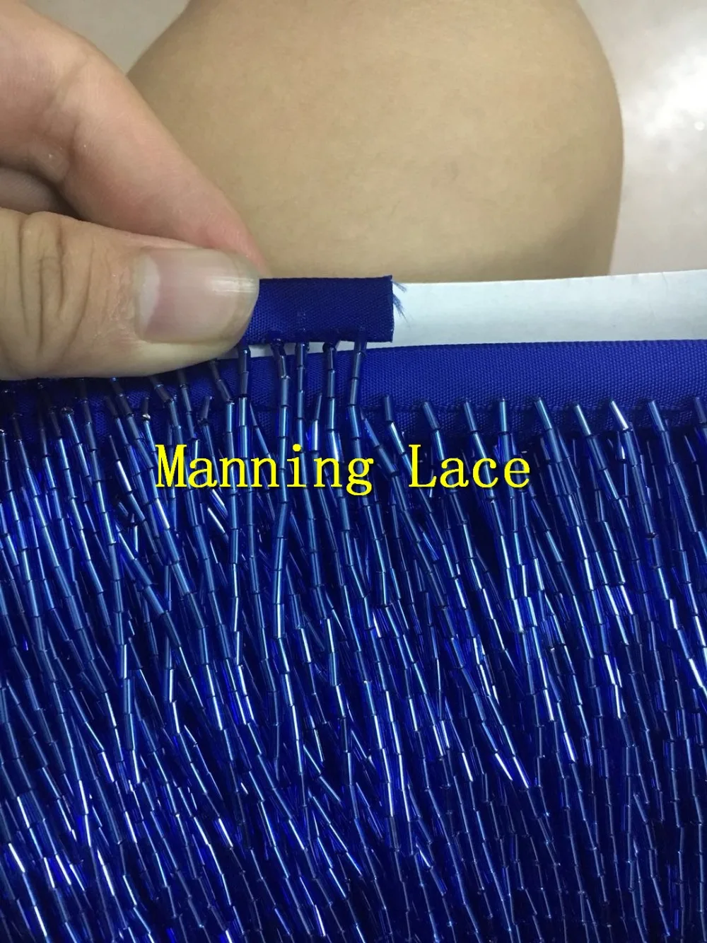 

15cm top selling 5 yards gold beaded tassel fringe blue color beads tube for dress decoration
