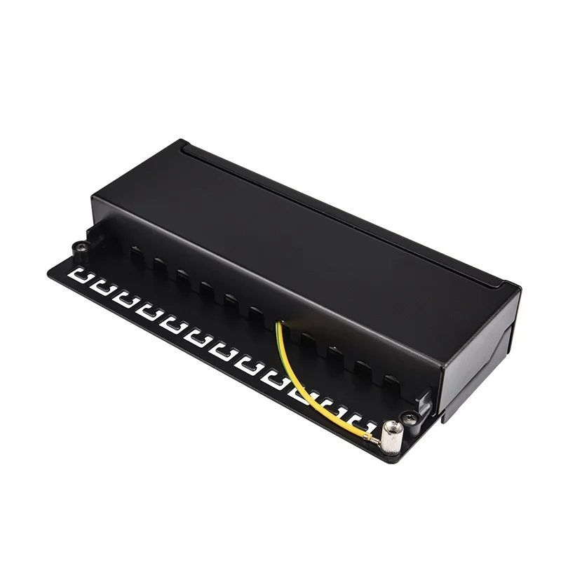 Mini Desktop CAT 6 12-port Patch Panel Full Shielded, Available For Wall Mounting (bottom plate with wall-mount screw holes)