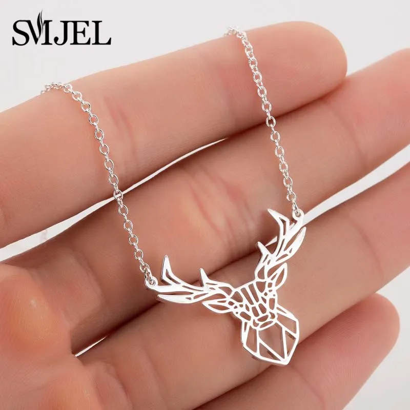 SMJEL Vintage Animal Deer Necklaces Origami Deer Antler Pendant Animal Mujer Necklace&Pendants Party Christmas Accessories