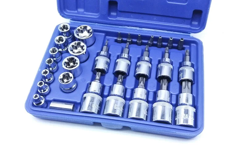 

New 29Pcs/set Star Set Male Female Sockets With 1/4" 3/8" 1/2" Torx Ratchet Screwdriver Bit Drive Bit Auto Car Repair Tools