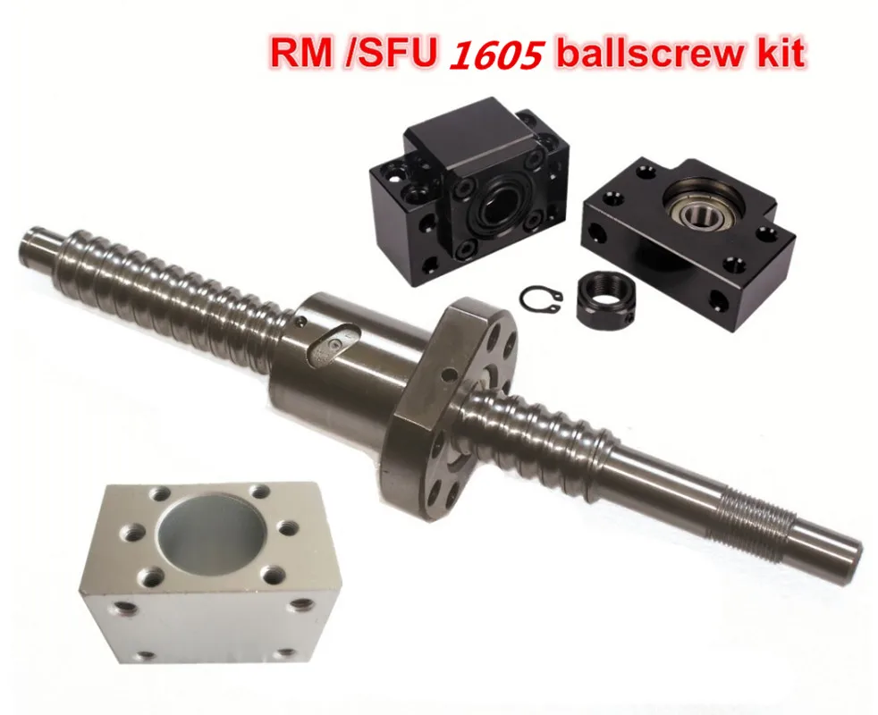 

SFU1605 Ballscrew-L300mm/ 500mm/ 600mm /800mm/1050mm End machined BK/BF12 &amp BK/BF12 Support &amp Nut housing for CNC