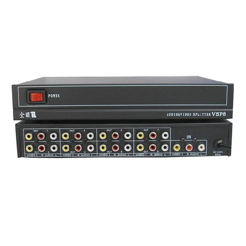 Freeshipping 8 way 1 Input 8 Output video audio amp spliter RCA Connector AV Splitter 220v 50hz