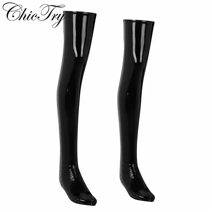 

Fashion Mens Anti-skid Soft Elasticity Wetlook Patent Leather Thigh High Footed Stockings Clubwear Costume Cosplay Accessory