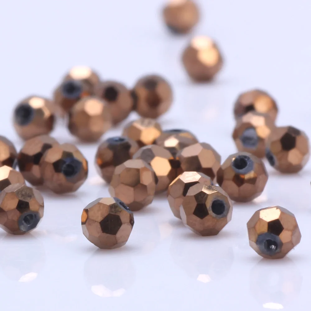 OlingArt 3/4/6/8mm Round Glass Beads Rondelle Austria 32 faceted crystal Copper color Loose bead DIY Jewelry Making