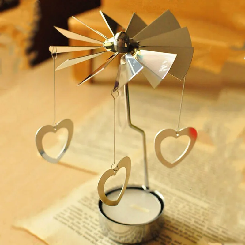 Xmas Rotating Rotary Spinning Carrousel Tea Light Candle Holder Center Decoration Heart Candle Stand