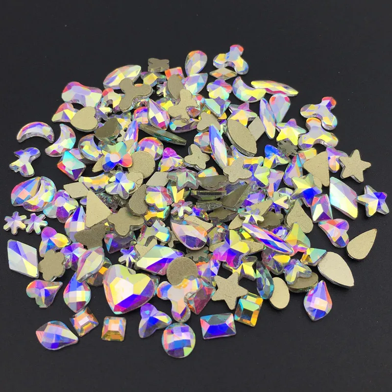 Nail Art Rhinestones 20pcs Flat Shaped Crystal AB Teardrop Marquise Glass Flame Colorful Stones For 3D Nails Decoration