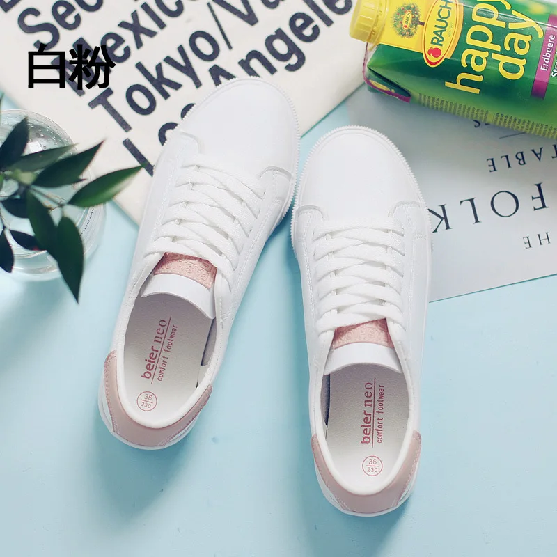 Women White Shoes All Match Must Have 2019 Spring New Lady Soft Leather Shoe Casual Pink Shoes Lace Up Chic Sneaker Good Quality