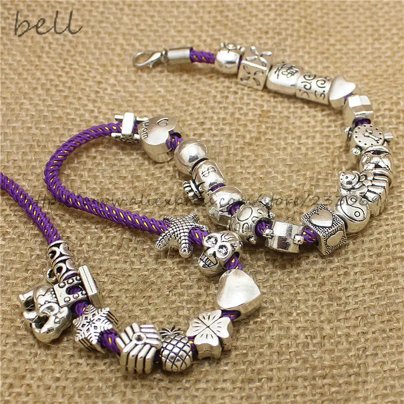 50Pcs Vintage Big Hole Beads Fit Bracelets  Charms Antique Metal Mixed DIY Beads Charm for Bracelets