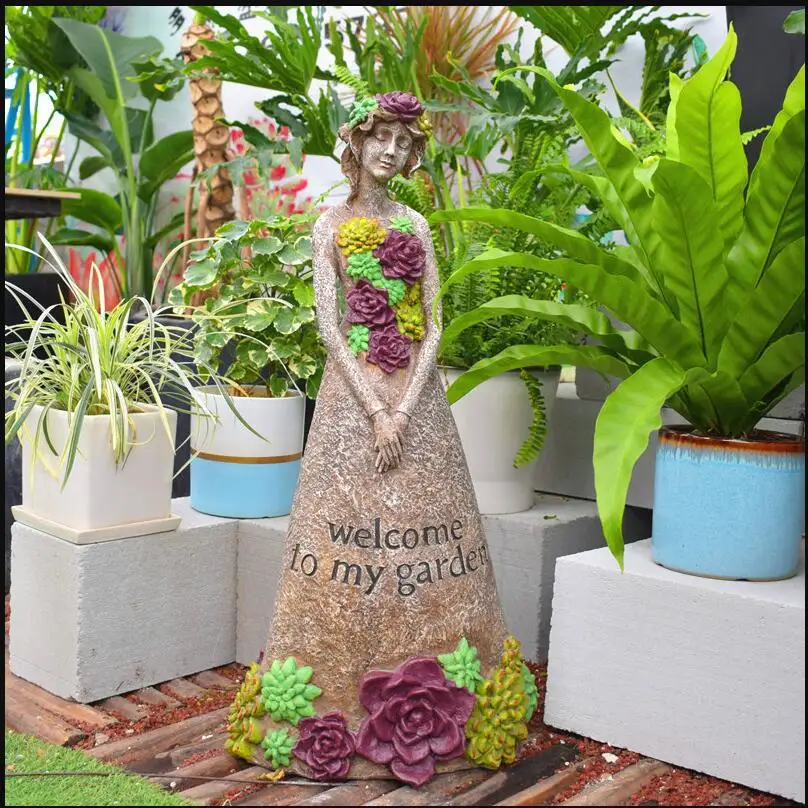 Outdoor Garden Large Welcome Girl Decorative Ornaments Home Garden Courtyard Furnishing Crafts Decoration Villa Lawn Statue Art