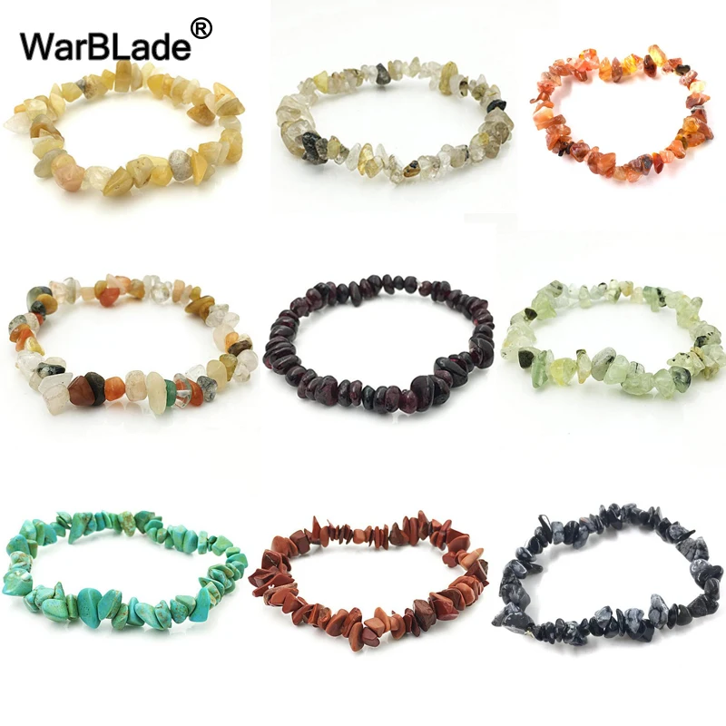 WBL 35Color Natural Gem Stone Bracelet Irregular Crystal Stretch Chip beads Nuggets Bracelets Bangles Quartz Wristband For Women