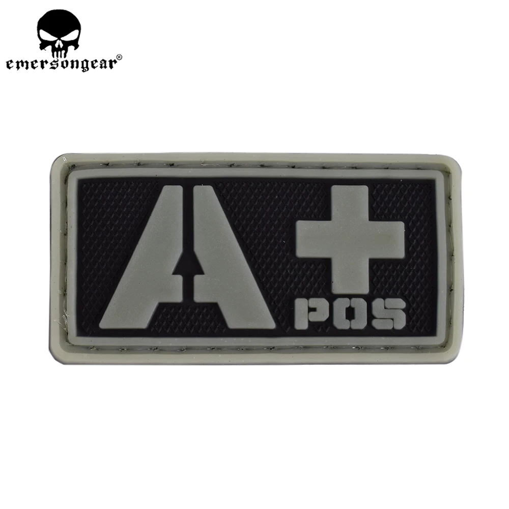 EMERSONGEAR PVC Patch Blood Type A+Tactical Paintball Hunting Equipment Wargame PVC Blood Patch Green Black EM5514