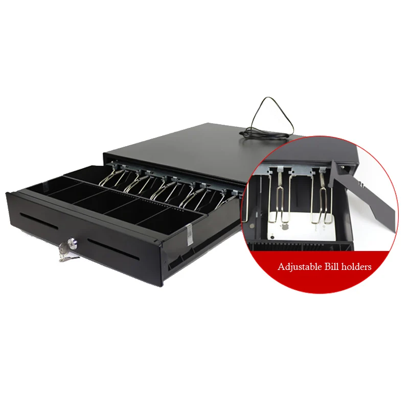 Quality Black CashDrawer Box With 5 Adjustable Bill Blank And 8 Removable Coin Cabinet RJ11 POS Cash Register Drawer
