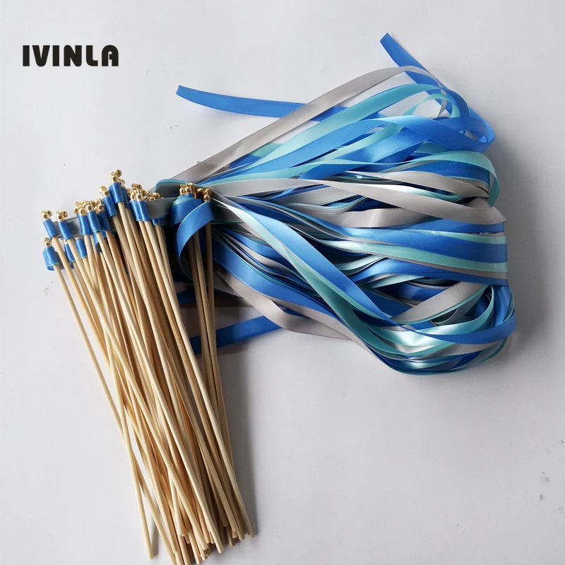 50pcs/lot Green & grey blue wedding wands with gold bell for wedding decoration