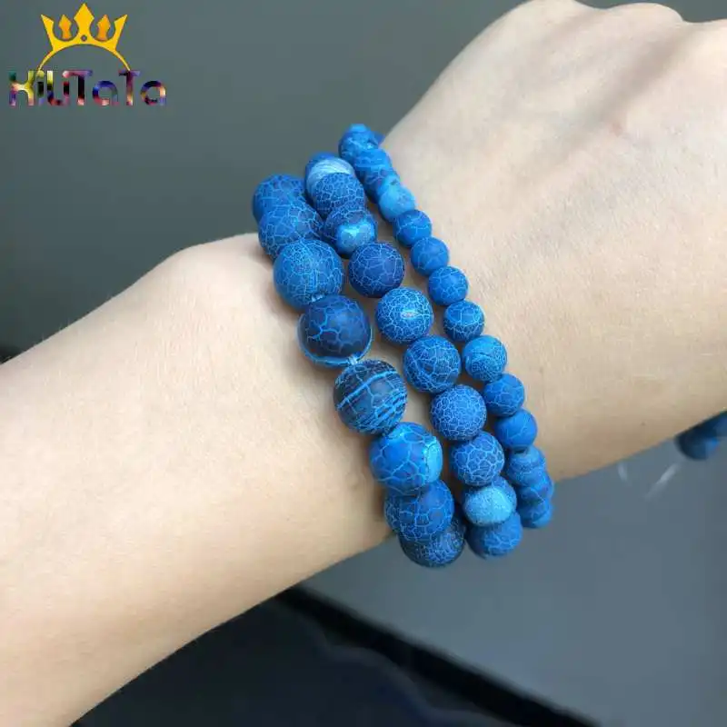 Natural Stone Beads Frost Dark Blue Cracked Dream Fire Dragon Veins Agates Beads For Jewelry Making DIY Bracelet 15‘’ 6/8/10mm view 4