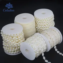 Pick Size 2-10 Meters Fishing Line Artificial Pearls Beads Chain Garland Flowers Wedding Decoration Event Party Supplies Ivory