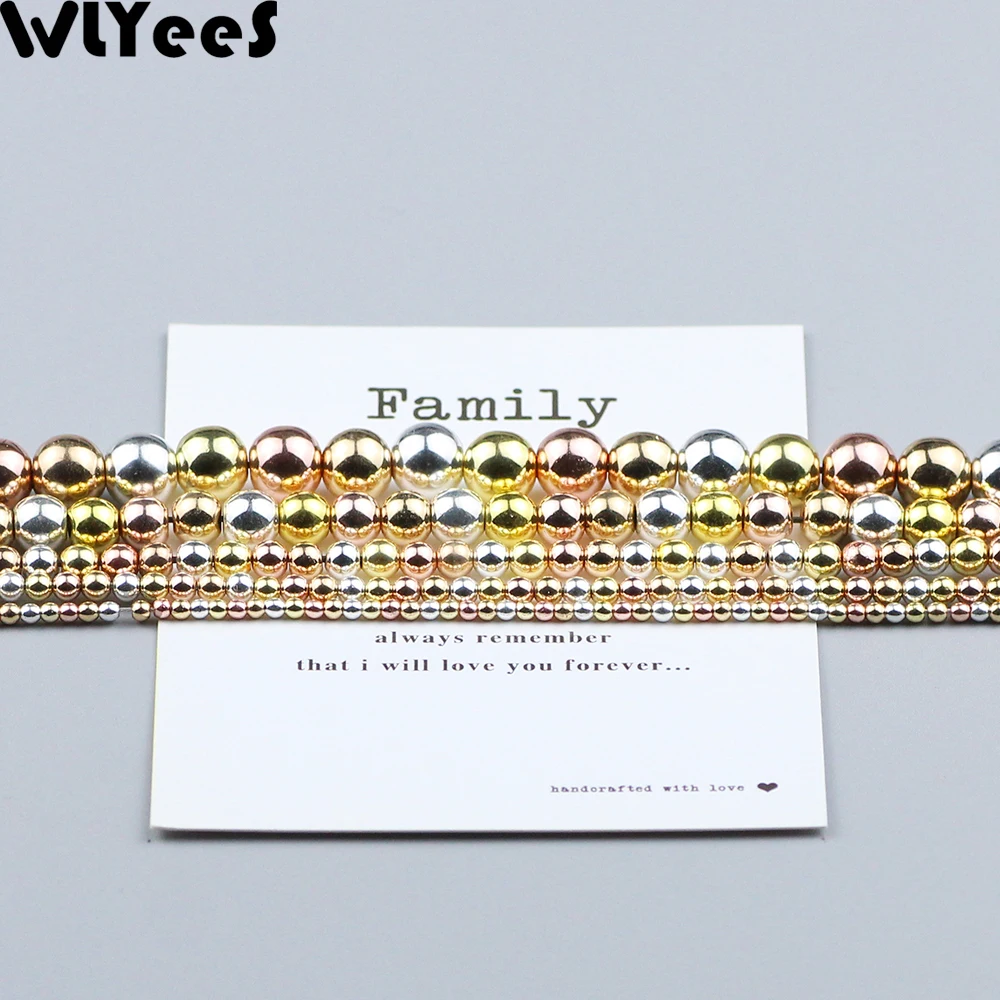 WLYeeS Natural Stone beads Silver Color Hematite beads plating Round Loose beads for Jewelry Bracelet Making DIY Accessories