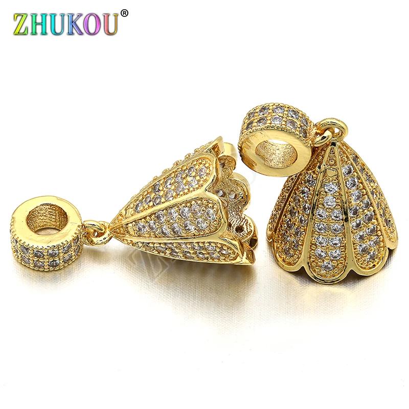 12*22mm High Quality Micro Pave Zircon Tassel Cap Pendant Charms, Mixed Color, Hole: 3.5mm, Model: VM13