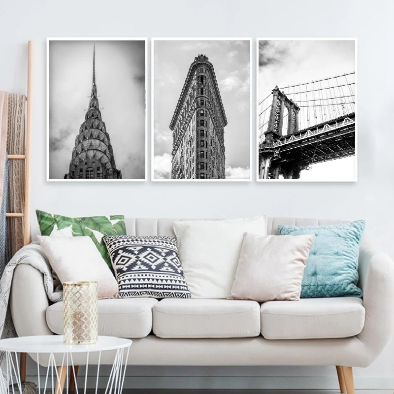 Impresiones en blanco y negro de Nueva York, fotos planas de hierro de edificio Chrysler, lienzo artístico, pintura, póster, Arte de la pared Decoración del hogar