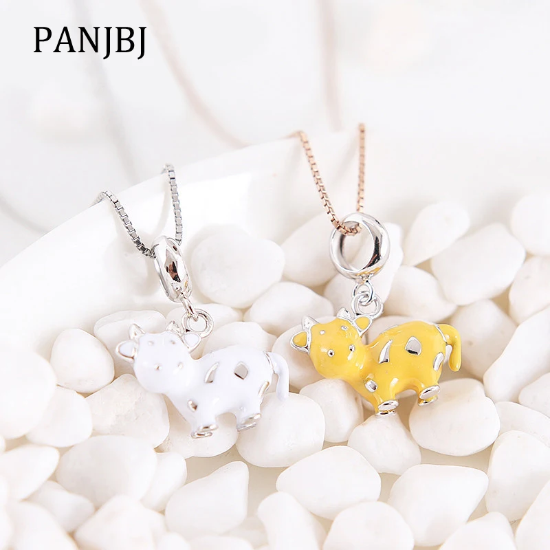 

New 100% 925 Sterling Silver Bead Charm Cute Cow Pendant Enamel Charms Beads Fit Pandora Bracelet Necklace Women Diy Jewelry