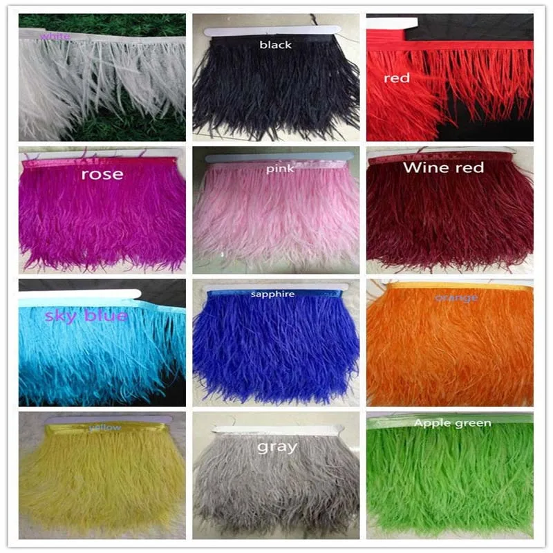 Wholesale! 10 yards beautiful nature ostrich feather ribbon 10-15 cm / 4-6 inch  Multicolor choice