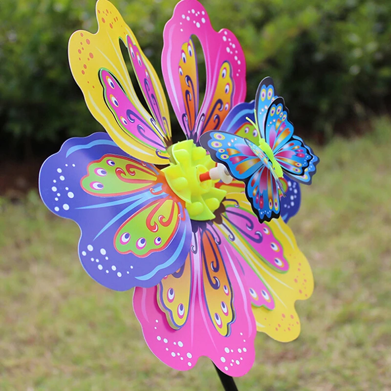 1Pcs 3D Butterfly Flower Windmill Multicolor Butterfly Flower Windmill Colourful Wind Spinner Garden Yard Decoration Kids Toy