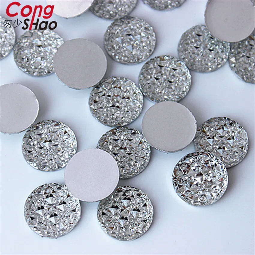 Cong Shao 10/12/14/16/18/20/25/30mm Round stones and crystals flat back Resin Rhinestone applique DIY Wedding Dress Beads WC582