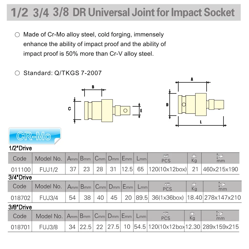 Jetech-adaptador de impacto universal para junta cr-mo, 1 peça, 1/2 ", 3/4 polegadas, junta de impacto do ar, acessórios, bola preta, durável