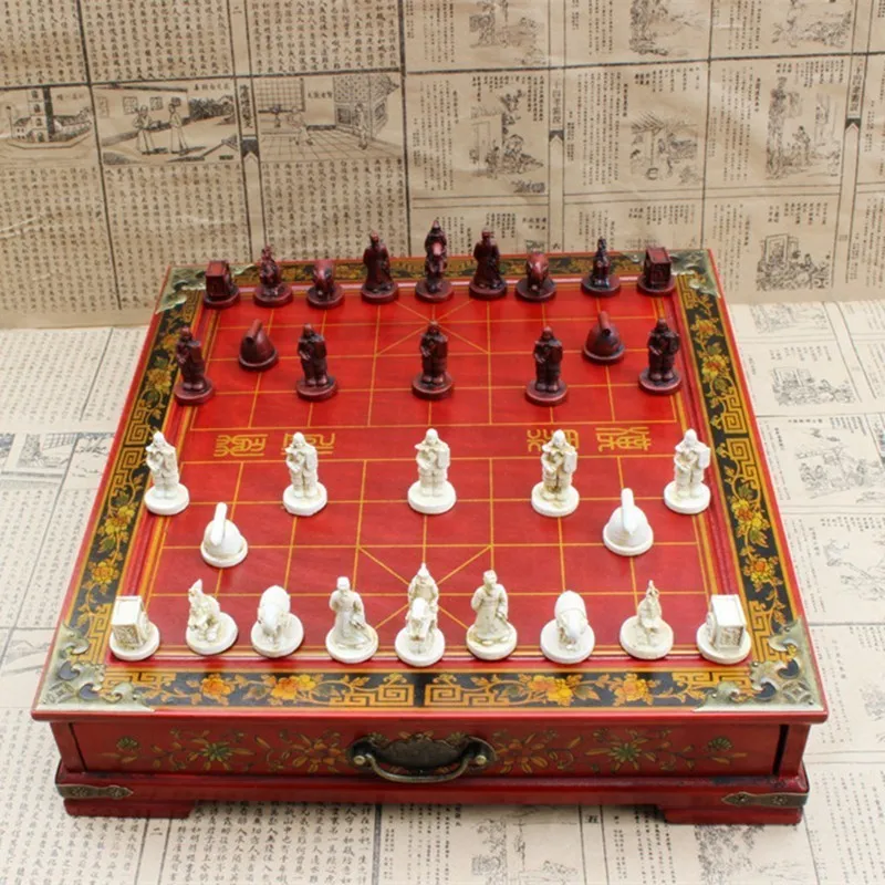 Antique Three-dimensional Chinese Chess Terracotta Warriors Chinese Chess Nostalgic Desktop Wooden Chessboard Medium Yernea