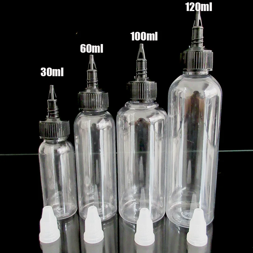 5pcs 30ml 60ml 100ml120ml PET Bottle ELiquid Refillable Dropper Bottle ,Unicorn Pen Shape With Twist Off Cap,Empty Ejuice Bottle