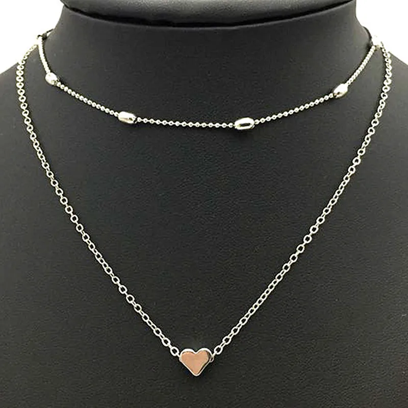 New Heart Pendant Choker Necklaces for Women Collares Minimalist Jewelry Double Layer Dainty Necklace Koeran Fashion Jewelry