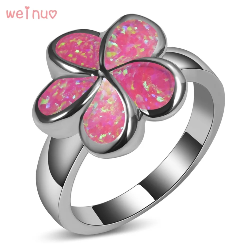 Weinuo Flower Type Pink Opal Ring 925 Sterling Silver Top Quality Jewelry Wedding Ring Size 5 6 7 8 9 10 11 A248