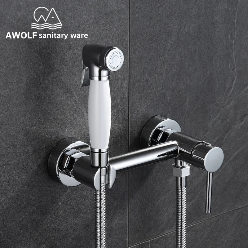 Awolf Chrome Handheld Toilet Bidet Sprayer Bidet Faucet Set Solid Brass Hot And Cold Hygienic Shower Mixer Shattaf A2153