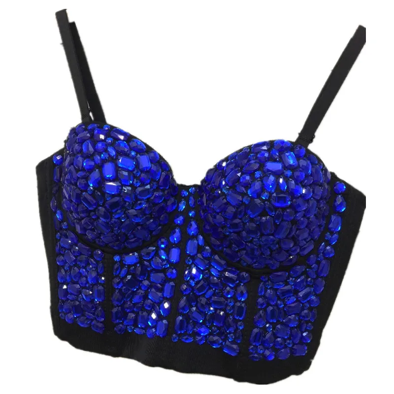 S-XL fashion Unique Rolden Rhinestone Gaga Bustier Pearls Diamond Push Up Night Club Bralette Women Bra Top Vest fashion wj940