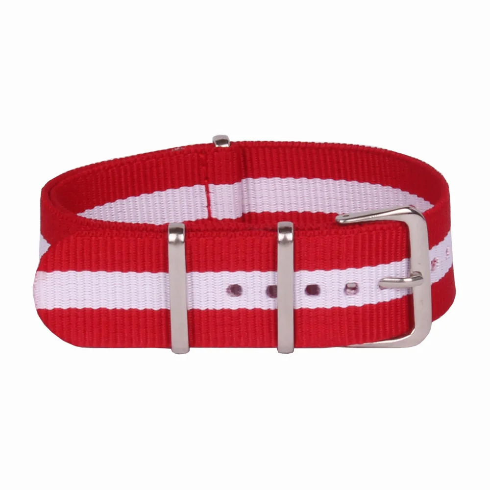 Fashion 20 mm Watchband Men Women Sports Red White Fiber Woven Nylon Watch Strap Wristwatch Bands Buckle 20mm watches belt