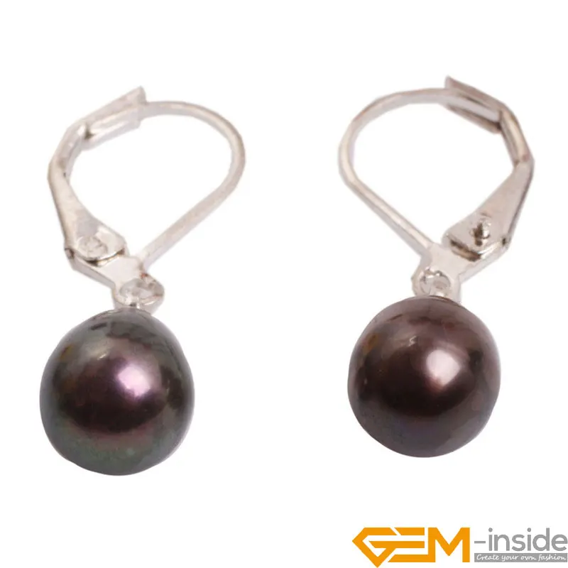 7-8mm Teardrop Freshwater Pearl Dangle Fashion  Jewelry Christmas Party Gifts Stud Earrings White Pink Purple Black