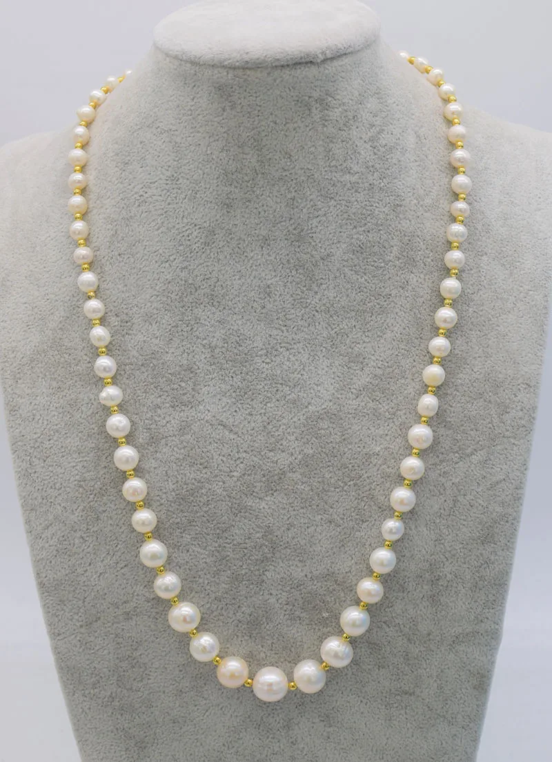 

freshwater pearl white near round 6-11mm and gold necklace nature FPPJ wholesale beads 20inch