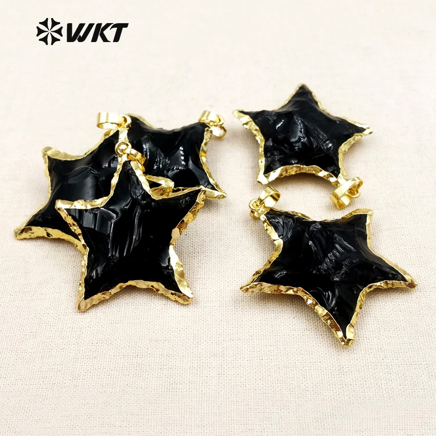 

WT-P1323 WKT оптовая продажа, популярное ожерелье в форме звезды, кулон, натуральный черный обсидиан, камень, романтический стиль для женщин, подарок ручной работы