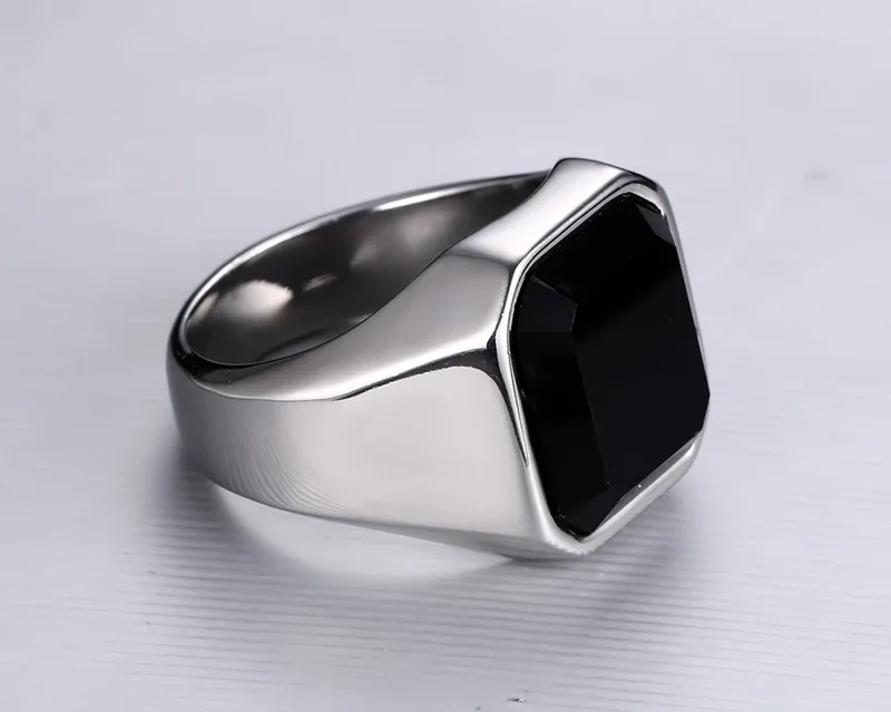 Mens Signet Rings, Ring for Men, Black Carnelian Rings Stainless Steel Band,Male Jewelry