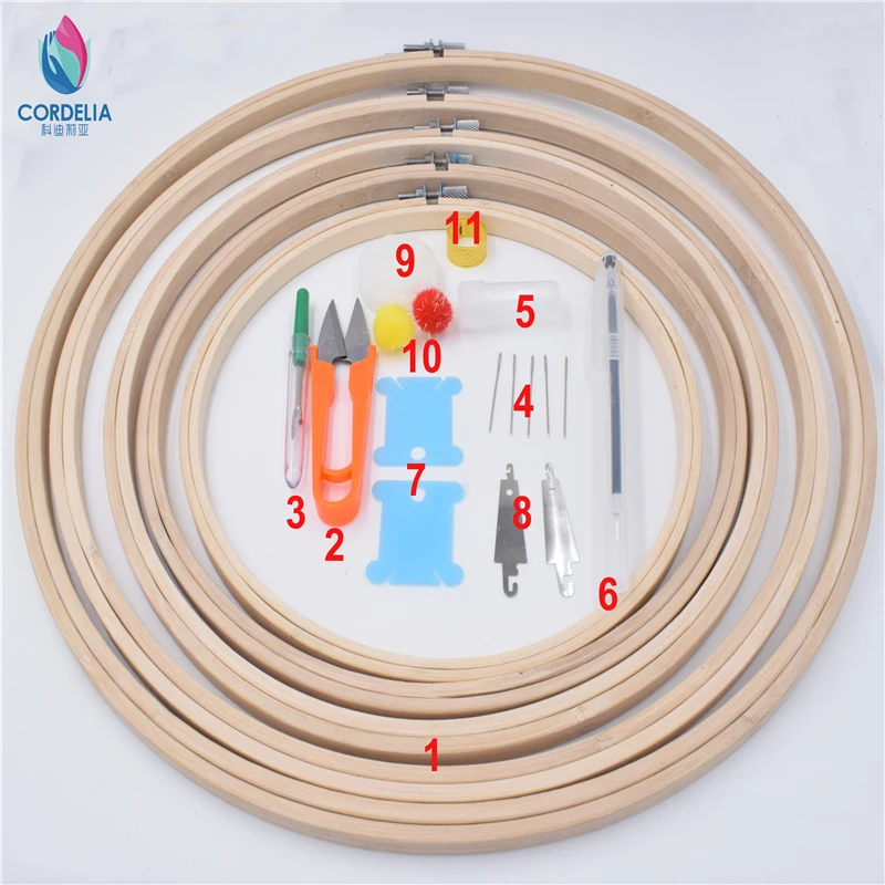 2016 korean fashion 20 23 26 30 33cm 5 pcs high quality bamboo hoops as embroidery frame for home DIY accessories with scissors