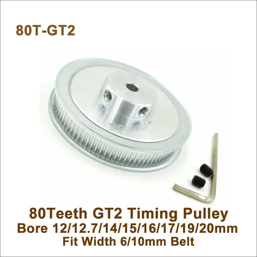 

POWGE 80 Teeth 2GT Timing Pulley Bore 12.7-20mm Fit W=6/10mm GT2 Timing Belt 80Teeth 80T GT2 Timing Pulley For VORON 3D Printer