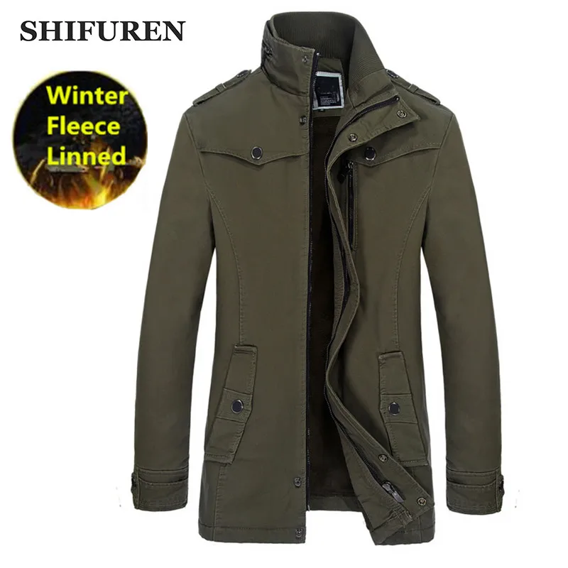 

SHIFUREN Winter Warm Men Jacket and Coats Thicken Fleece Linned Outwear Winter Causal Male Cotton Parkas Overcoat Size XL-XXXL