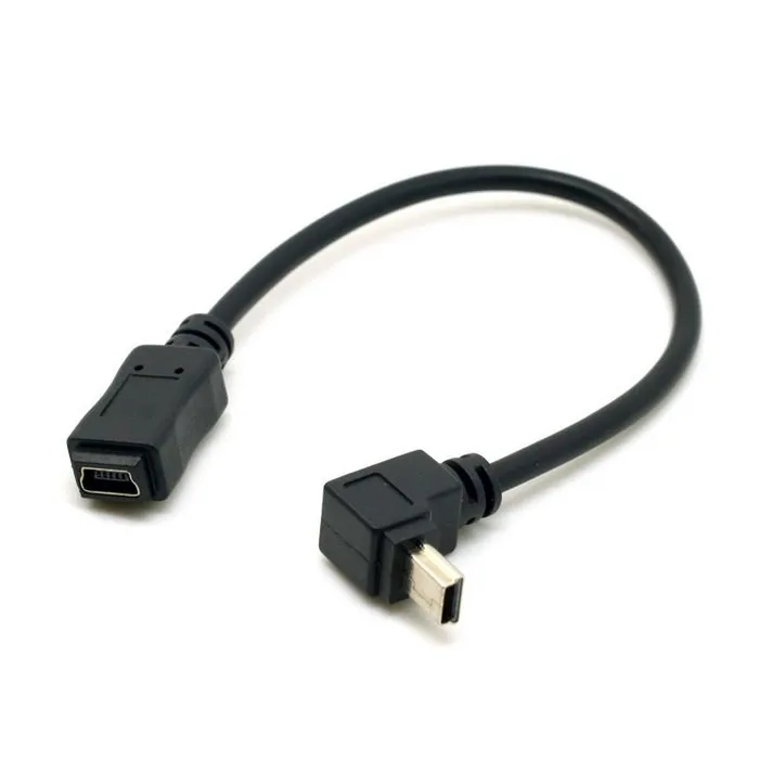 2 peças 90 graus de direção para cima e para baixo angular mini usb 5 pinos macho para mini cabo de extensão usb fêmea 0.2m, 20cm