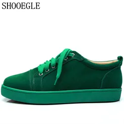SHOOEGLE Plus Size39-47 Chaussures Hommes Men Green Suede Sneaker Lace-up Flat Low Top Shoes Men Runway High Quality Shoes