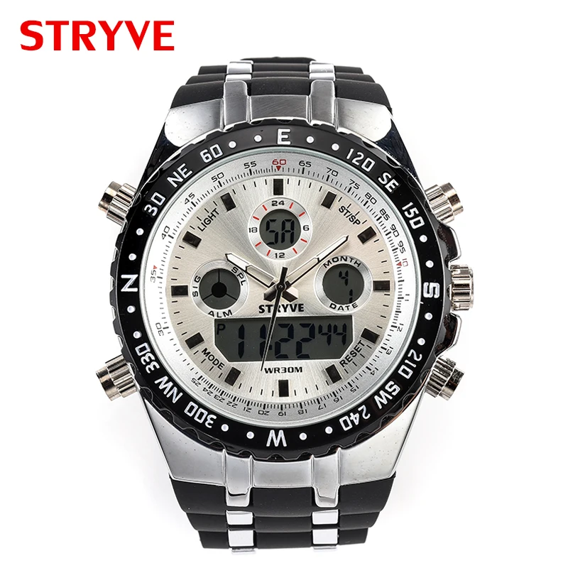 Montre Homme Stryve S8002 Sports Watches Army Military Heavy Dial Alarm Led Analog Clock Luxury Stryve Men Digital analog Watch