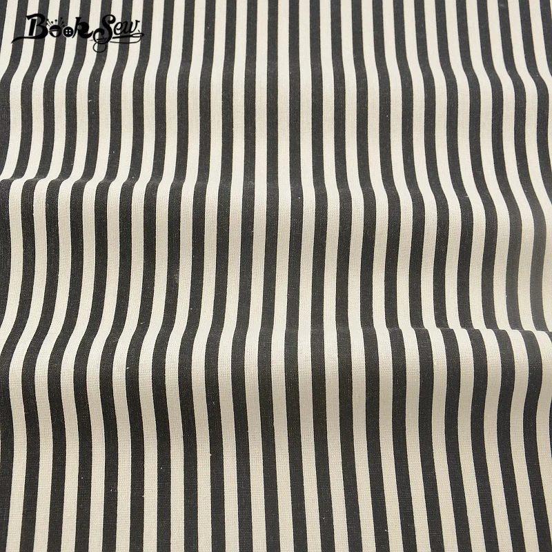 Cotton Linen Fabric Black Strips Sewing Material For Tablecloth Pillow Bag Curtain Cushion Zakka Decoration Tissu CM Booksew