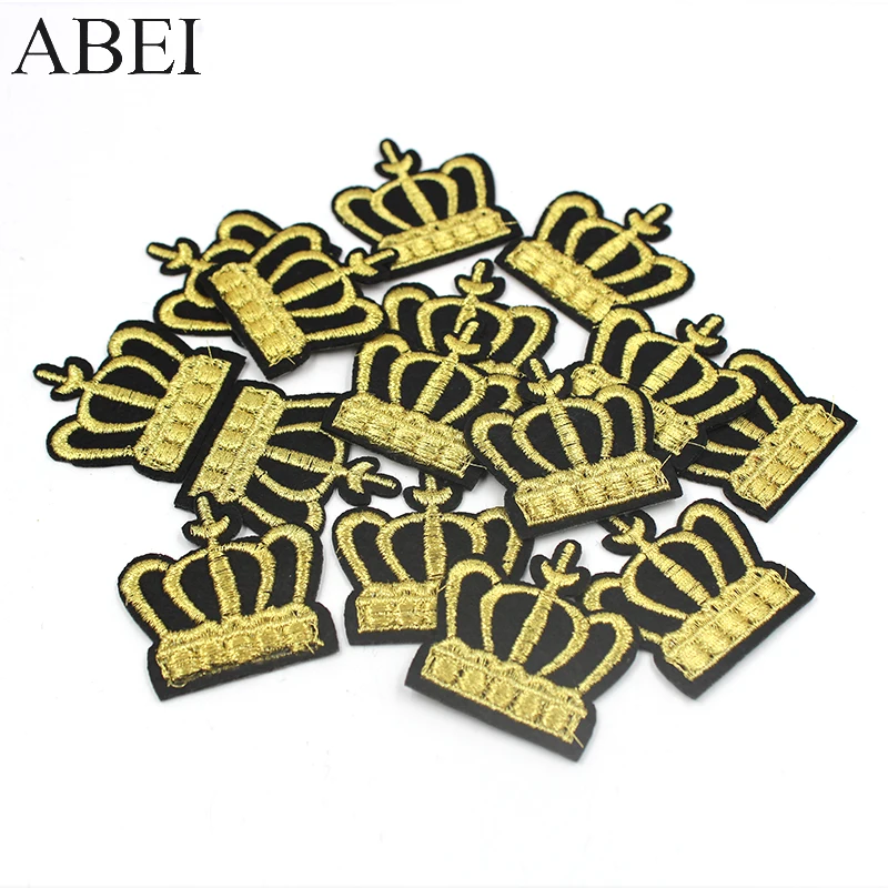 10pcs/lot Gold Embroidery Patches Iron On Crown Appliques Diy Clothes Bags Backpack Stickers Garment Sewing Accessories Patch