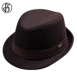 FS-sombreros de fieltro de lana de ala ancha para hombre, de Jazz negro Trilby Sombrero de Panamá, gorras de gángster de caballero, Fedora, Vintage