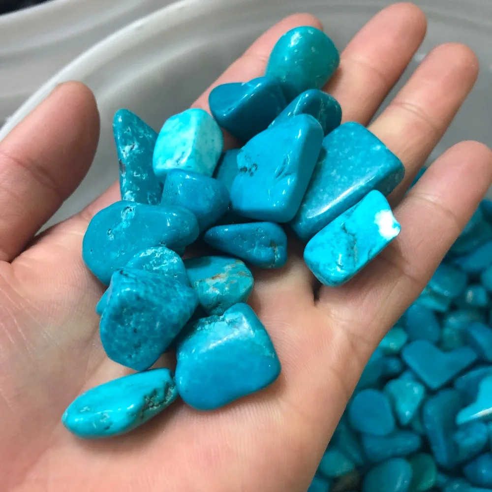 Natural turquoise semiprecious stone rubble can be treated